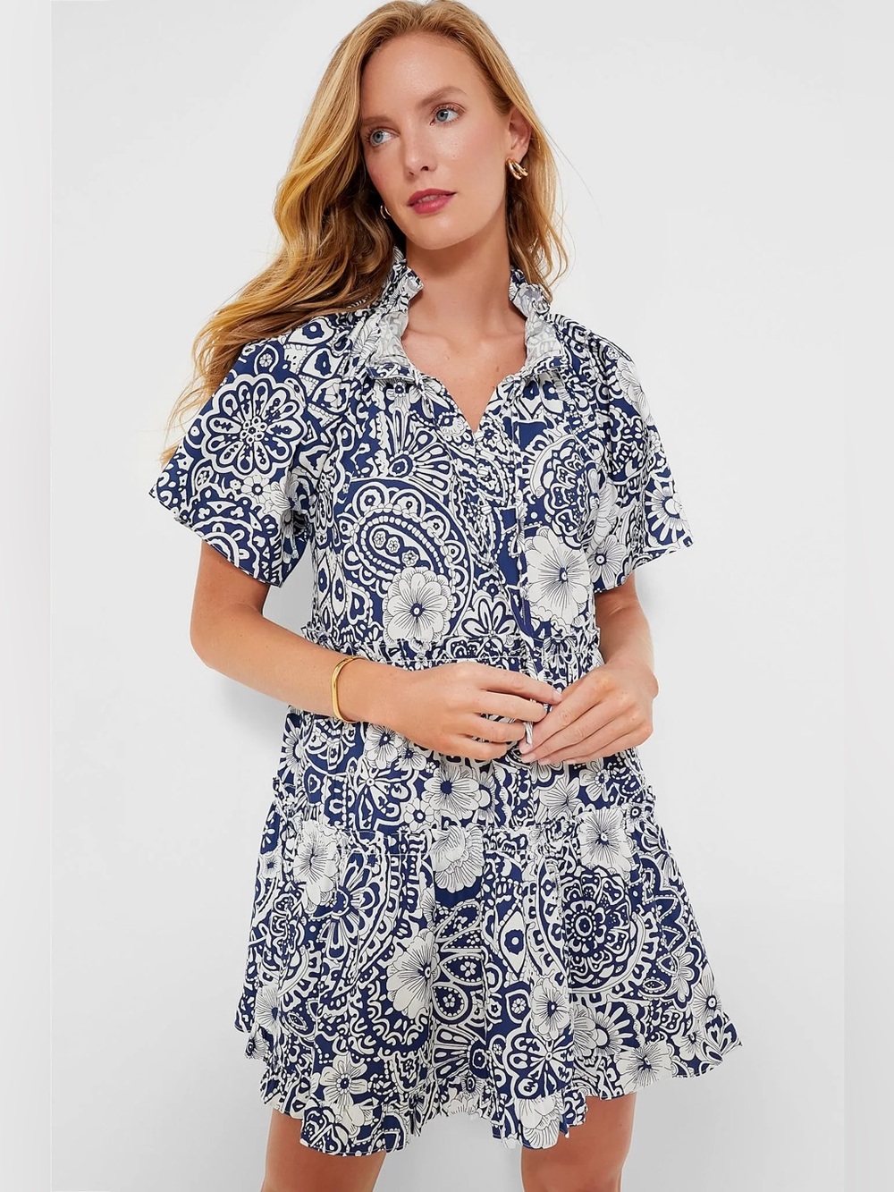 Hyacinth House Navy and White Tiered Thea Mini Dress
